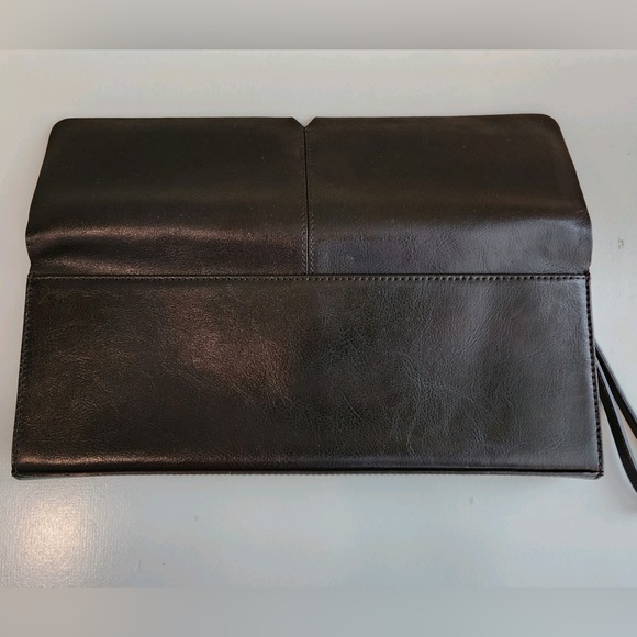 Vintage 90s ALFANI Genuine Espresso Leather Wristlet/Clutch w/Strap - Picture 8 of 12